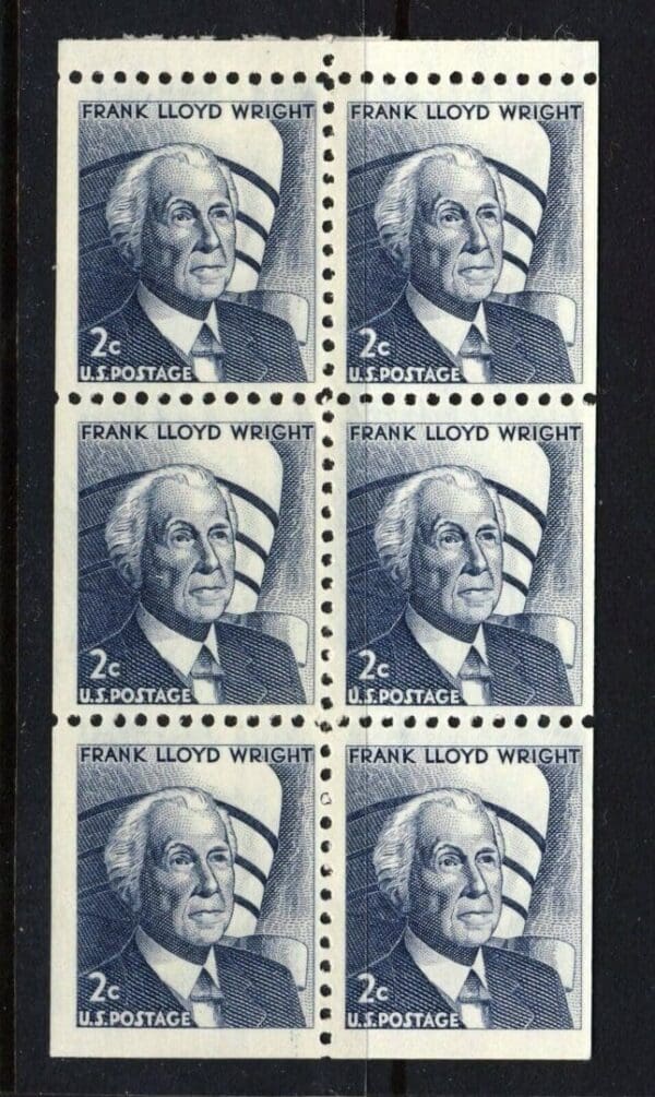 Scott# 1280c "FRANK LLOYD WRIGHT" MNH SHINY GUM BOOKLET PANE (6)