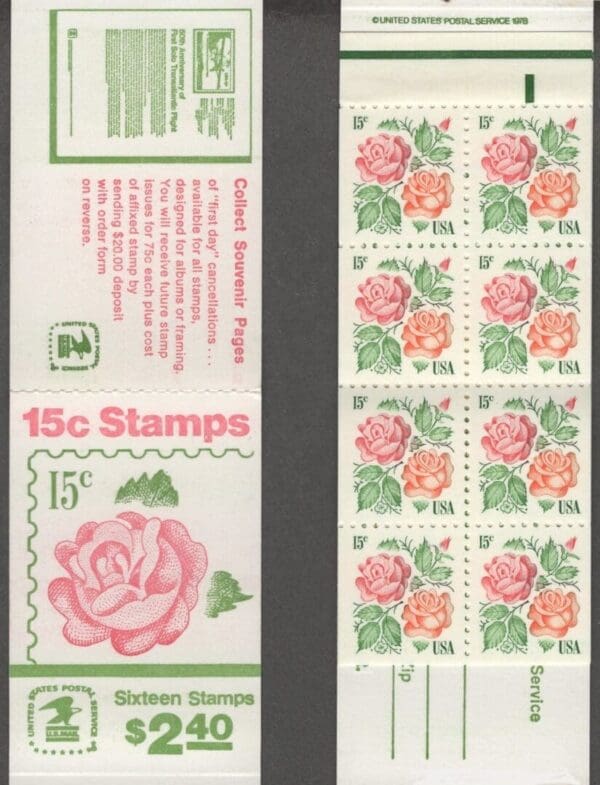 Scott# 1737 BK134 "ROSES" MNH INTACT BOOKLET (16) NICELY CENTERED