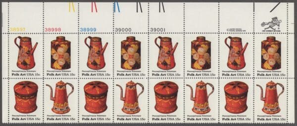 Scott# 1775-78 "AMERICAN FOLK ART" PLATE STRIP (16) MNH