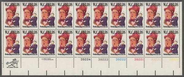 Scott# 1803 "W.C. FIELDS" MNH PLATE STRIP (20) NICELY CENTERED