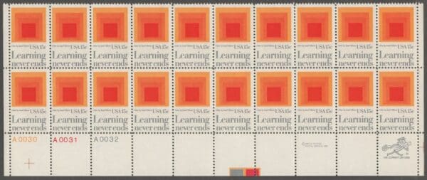 Scott# 1833 "EDUCATION - LEARNING NEVER ENDS" MNH PLATE STRIP (20) MNH