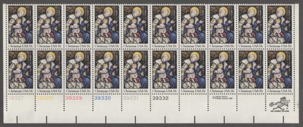 Scott# 1842 MADONNA & CHILD MNH PLATE STRIP (20) NICELY CENTERED