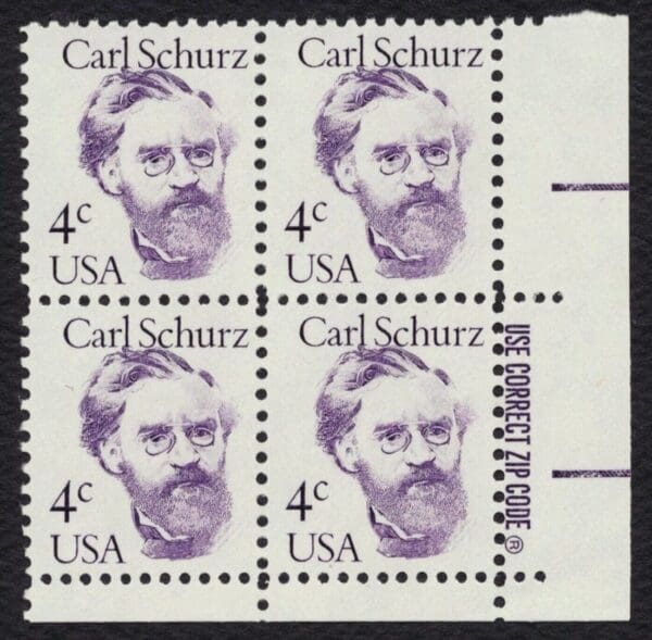 Scott# 1847 "CARL SCHURZ - JOURNALIST" MNH ZIP BLOCK (4) NICELY CENTERED