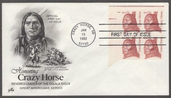 Scott# 1855 "CRAZY HORSE - AMERICAN INDIAN CHIEF" ARTCRAFT FIRST DAY COVER