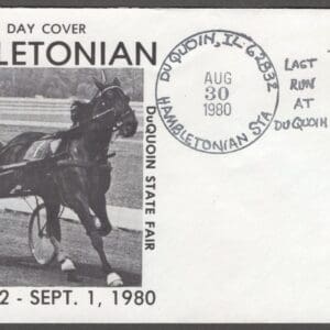 Scott# 1822 "DOLLY MADISON - FIRST LADY" on 1980 HAMBLETONIAN LAST DAY COVER