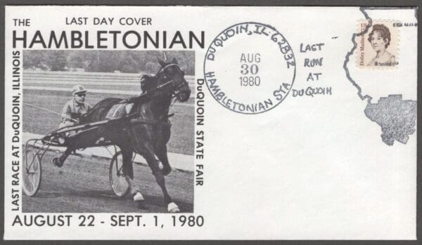 Scott# 1822 "DOLLY MADISON - FIRST LADY" on 1980 HAMBLETONIAN LAST DAY COVER