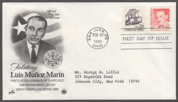 Scott# 2173 "LUIS M MARIN - P R GOVERNOR" ARTCRAFT FIRST DAY COVER