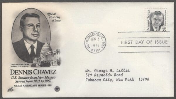 Scott# 2186 "DENNIS CHAVEZ" ARTCRAFT FIRST DAY COVER