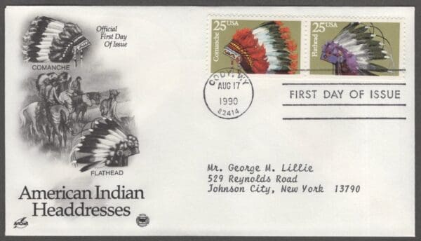 Scott# 2501-05 "INDIAN HEADDRESSES" (3) ARTCRAFT FIRST DAY COVERS - Image 2