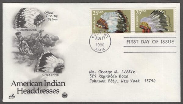 Scott# 2501-05 "INDIAN HEADDRESSES" (3) ARTCRAFT FIRST DAY COVERS