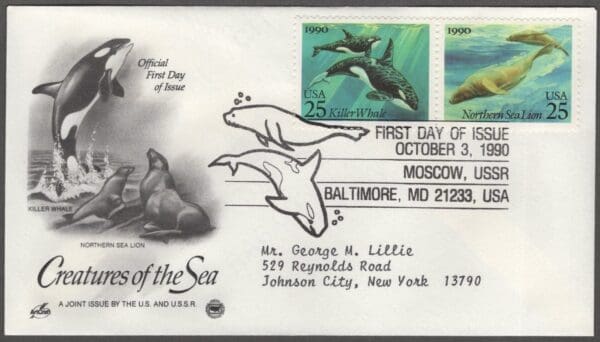 Scott# 2508-11 "SEA CREATURES" ARTCRAFT FIRST DAY COVERS (2) SPECIAL CANCEL - Image 2