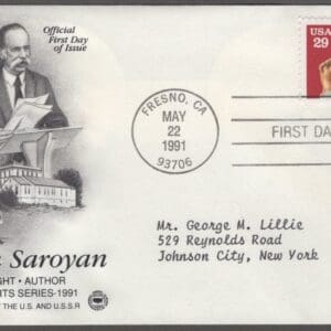 Scott# 2538 "WILLIAM SAROYAN - PLAYWRIGHT" POSTAL COMMEMORATIVE SOCIETY FDC