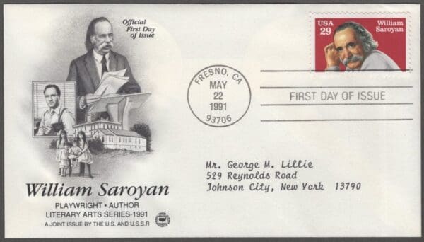 Scott# 2538 "WILLIAM SAROYAN - PLAYWRIGHT" POSTAL COMMEMORATIVE SOCIETY FDC