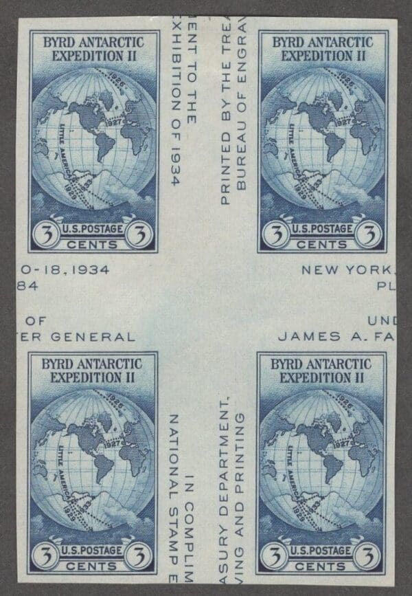 Scott# 768a "BYRD ANTARCTIC EXPEDITION" CROSS GUTTER BLOCK (4) MPVLH, NGAI