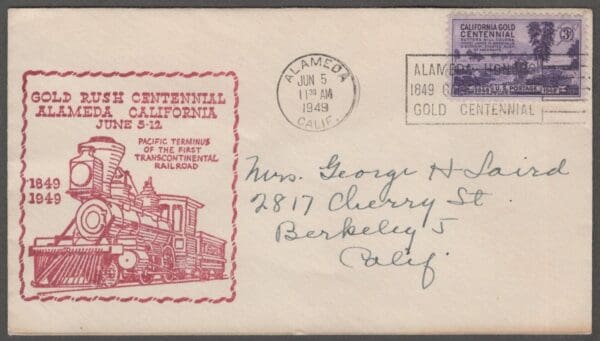 Scott# 954 "CALIFORNIA GOLD" 100 YEARS" CENTENNIAL - ALAMEDA STAMP CLUB