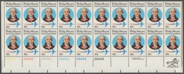 Scott# C98 "PHILIP MAZZEI - PATRIOT & WRITER" MNH PLATE STRIP (20)