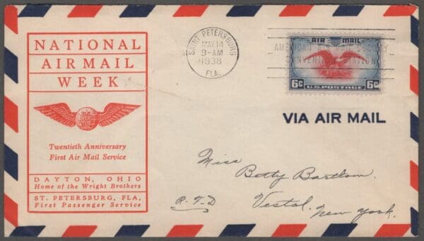 Scott# C23 "AMERICAN EAGLE" NAT'L AIRMAIL WEEK 20th ANNIVERSARY FIRST FLIGHT COVER