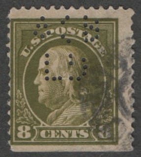 Scott# 414 "FRANKLIN" USED WITH A60 PERFIN ANGLO CALIFORNIA BANK