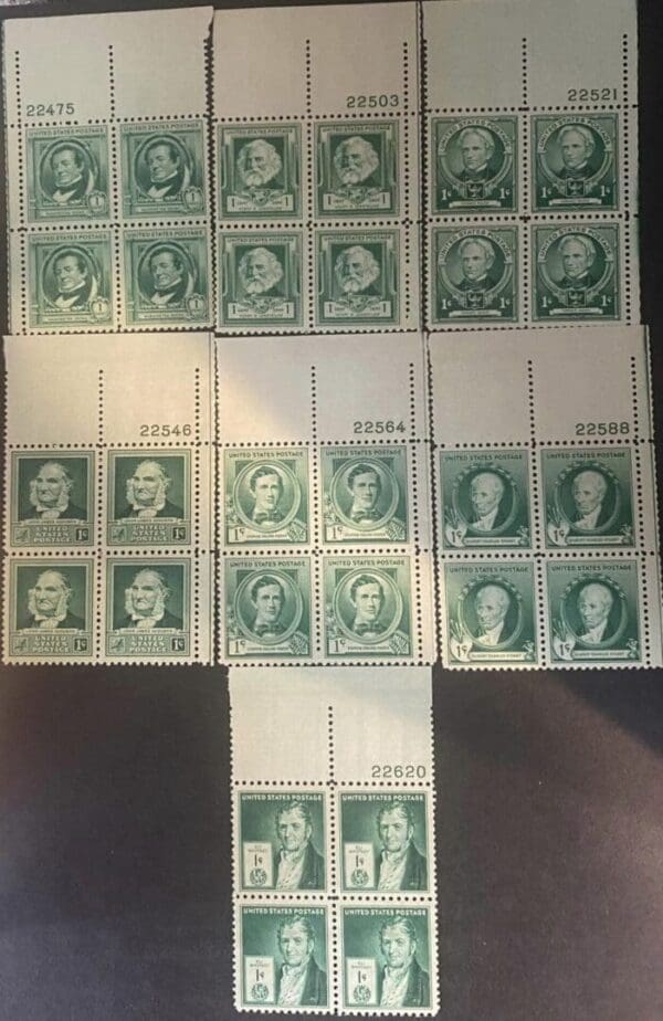 Scott# 859-893 "FAMOUS AMERICANS" MNH COMPLETE SET of (35) PLATE BLOCKS (4)