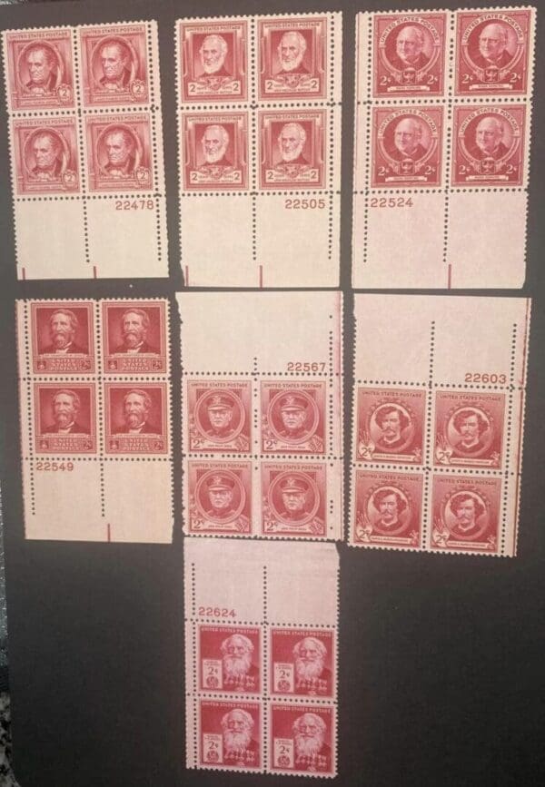 Scott# 859-893 "FAMOUS AMERICANS" MNH COMPLETE SET of (35) PLATE BLOCKS (4) - Image 2