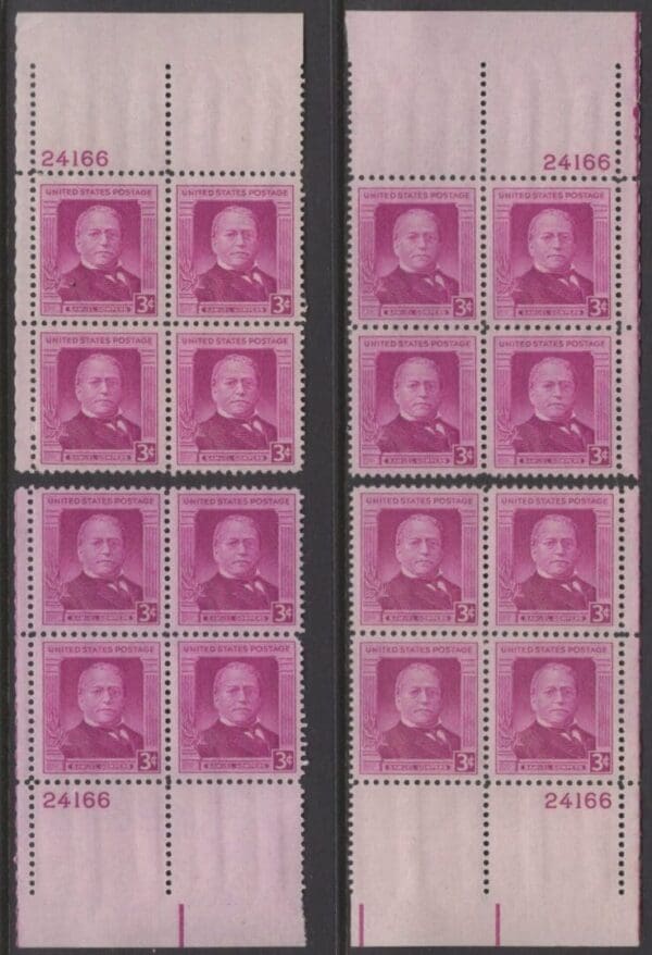 Scott# 988 "SAMUEL GOMPERS" MNH MATCHED PLATE BLOCKS (4) SET P# 24166