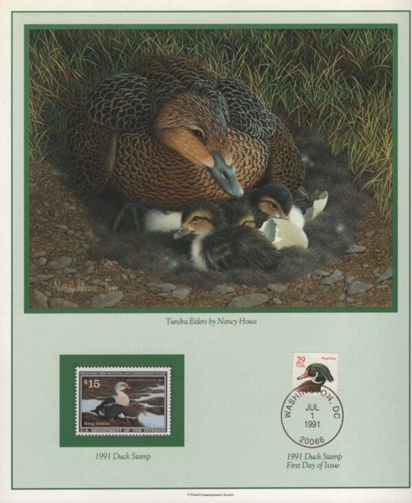 Scott# RW58 "DUCK STAMP" 1991 "KING EIDERS" MNH P.C.S. FOLIO PAGES