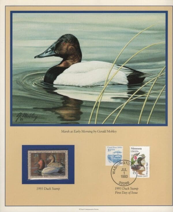 Scott# RW60 "DUCK STAMP" 1993 "CANVASBACKS" P.C.S. FOLIO PAGES