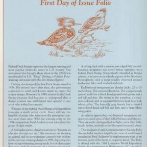 Alternative view of Scott# RW61 "DUCK STAMP" 1994 "RED BREASTED MERGANSER" P.C.S. FOLIO PAGES