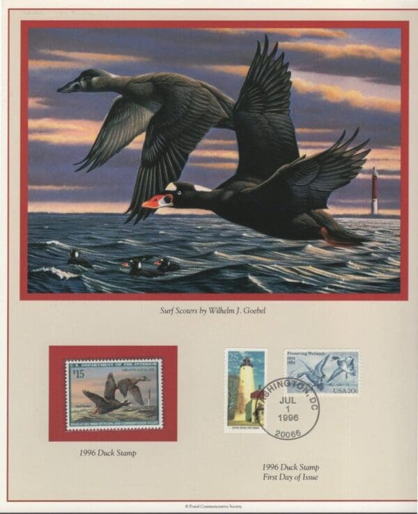 Scott# RW63 "DUCK STAMP" 1996 "SURF SCOTER" P.C.S. FOLIO PAGES