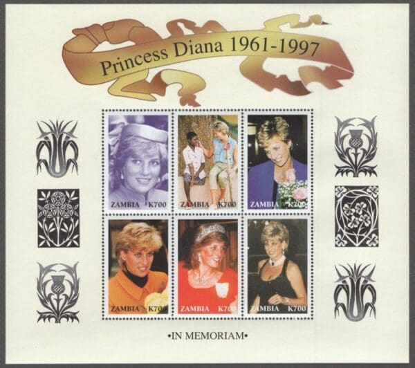 ZAMBIA Scott# 707a-f LARGE SOUVENIR SHEET-PRINCESS DIANA MEMORIAL