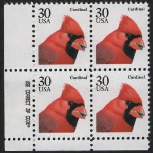 Scott# 2480 "CARDINAL" MNH ZIP BLOCK (4) NICELY CENTERED