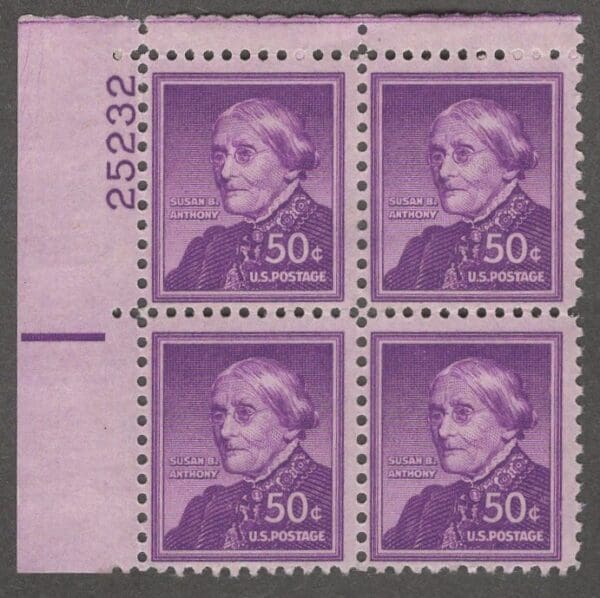 Scott# 1051 SUSAN B ANTHONY LIBERTY SERIES MINT PLATE BLOCK (4)