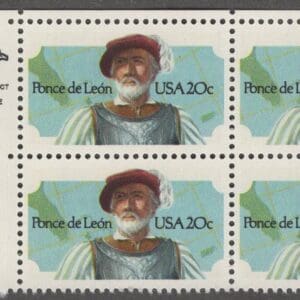 Scott# 2024 "PONCE de LEON - EXPLORER" MNH ZIP BLOCK (4) NICELY CENTERED
