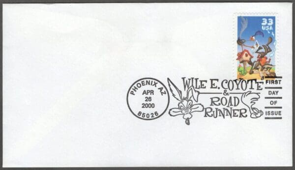 Scott# 3391 "WILE E. COYOTE & ROAD RUNNER" UNADDRESSED FIRST DAY COVER