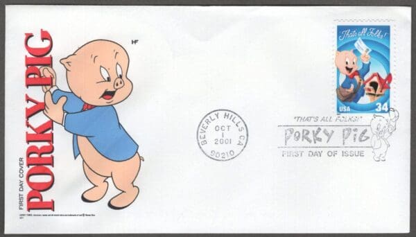 Scott# 3137-3534 "LOONEY TUNES PORKY & FRIENDS" UNADDRESSED FIRST DAY COVER