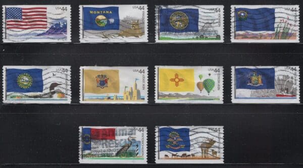 Scott# 4303-12 "FLAGS OF OUR NATION" SET IV-USED SINGLES (10) WITH PLATE #