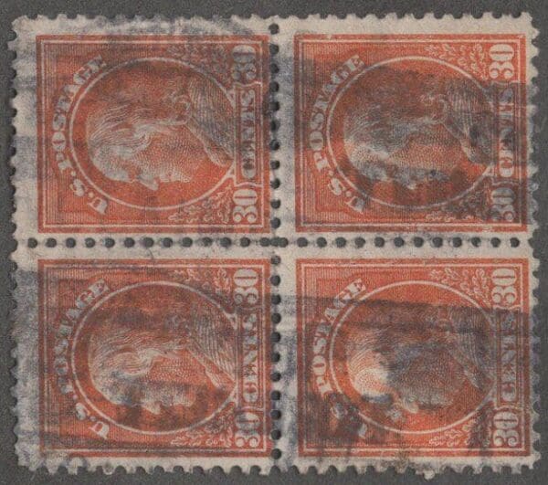 Scott# 516 "FRANKLIN" USED FLAT PLATE PERF 11 BLOCK (4) PARCEL CANCEL