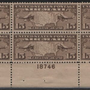 Scott# C8 "MAP" PLATE BLOCK (6) MNH, P# 18746, NICELY CENTERED