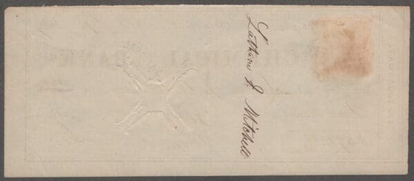 Scott# R15c REVENUE on N.Y. CHEMICAL NAT'L BANK CHECK DEC 19TH 1867 DEPOSIT CANCEL - Image 2