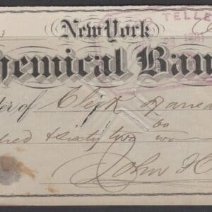 Scott# R152 REVENUE on N.Y. CHEMICAL BANK CHECK OCT 28TH 1881 DEPOSIT CANCEL