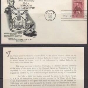 Scott# 1097 "LAFAYETTE BICENTENARY" MASONIC COMMEMORATIVE FDC