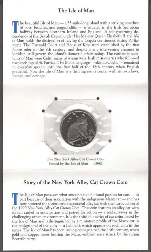 1990 ISLE of MAN "N.Y. ALLEY CAT" 1 CROWN COMMEMORATIVE COIN "BU" SEALED - Image 3