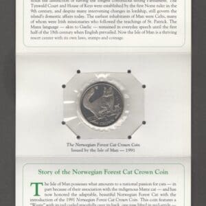 1991 ISLE of MAN "NORWEGIAN FOREST CAT" 1 CROWN COMMEMORATIVE COIN "BU" SEALED - Image 3