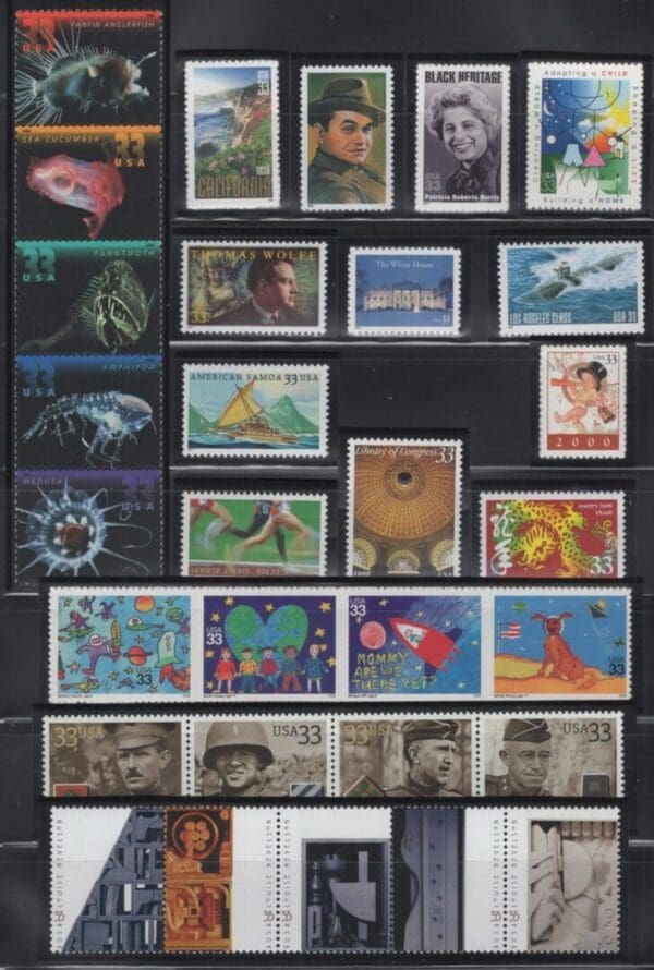 2000 COMMEMORATIVES YEAR SET (79) ISSUES, MNH *WITH BONUS MOUNTS*