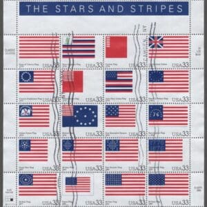 Scott# 3403 "STARS & STRIPES" INTACT SHEET (20) USED, CAMDEN NY PARCEL CANCELS
