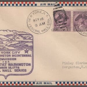 Scott# 708 "WASHINGTON" on BATTLE OF FORT WASHINGTON-1776 FED HALL STATION, NY COVER
