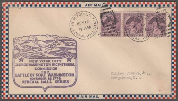 Scott# 708 "WASHINGTON" on BATTLE OF FORT WASHINGTON-1776 FED HALL STATION, NY COVER