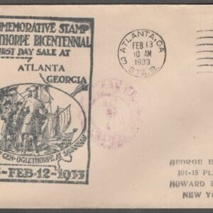 Scott# 726 "GENERAL OGLETHORPE" BICENTENNIAL FIRST DAY COVER, ATLANTA GA