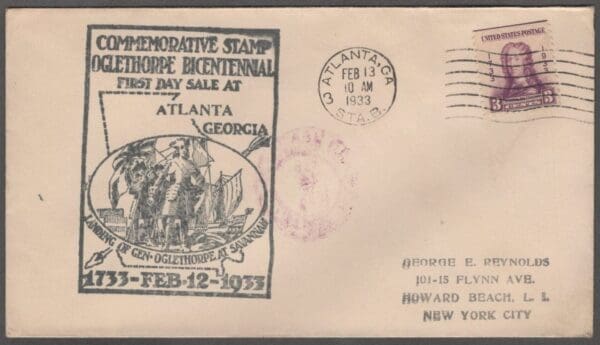 Scott# 726 "GENERAL OGLETHORPE" BICENTENNIAL FIRST DAY COVER, ATLANTA GA