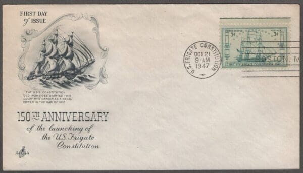 Scott# 951 "U. S. FRIGATE CONSTITUTION" ARTCRAFT FIRST DAY COVER